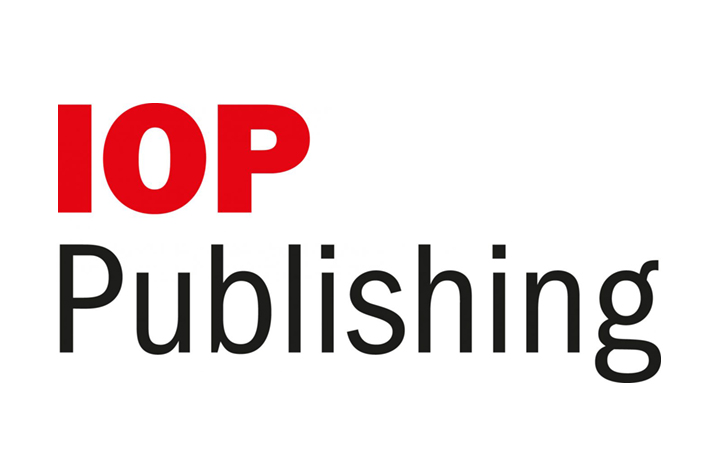 red logo text over black log text with one word per line on a white background reading IOP Publishing